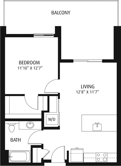 Floor plan for 1 bed, 1 bath, 675 sqft